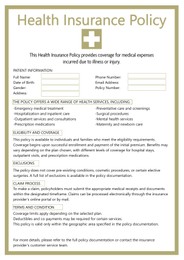 Image of Health insurance policy with information and empty fields to fill in