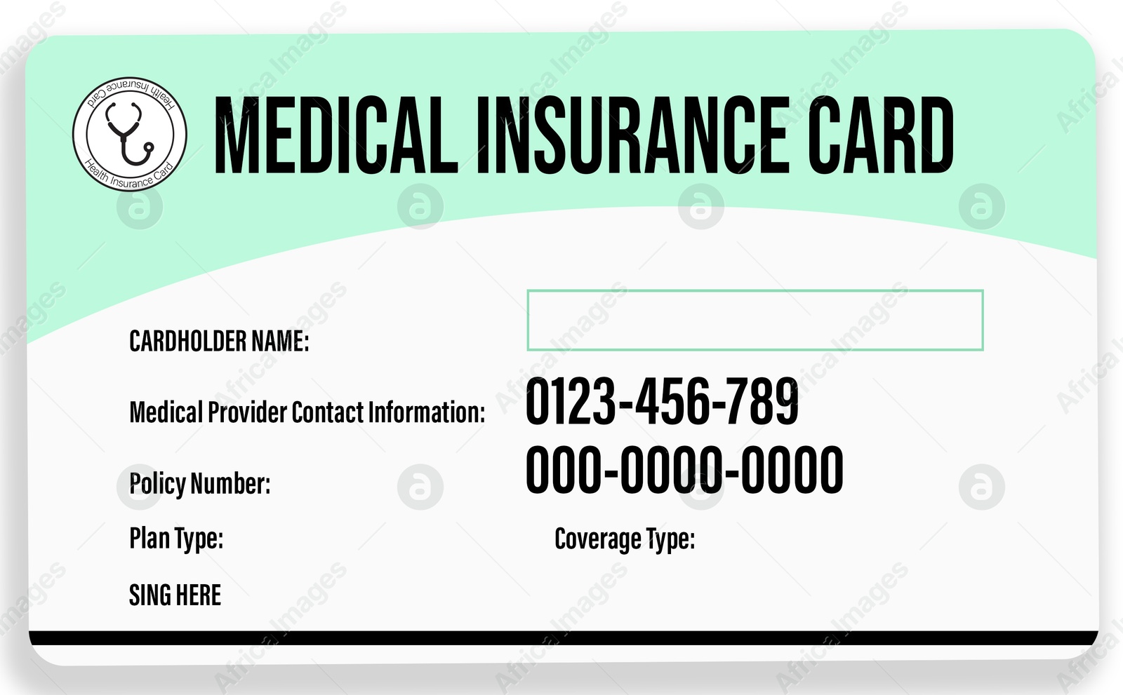 Image of Medical insurance card with empty field to fill in