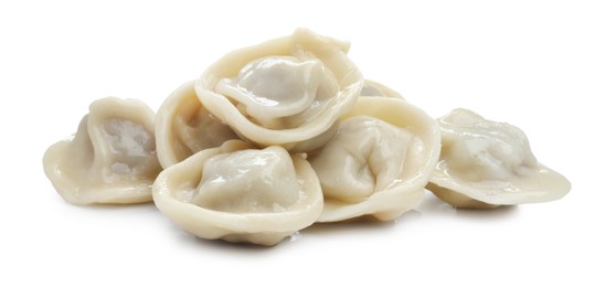 Photo of Delicious boiled dumplings (pelmeni) isolated on white