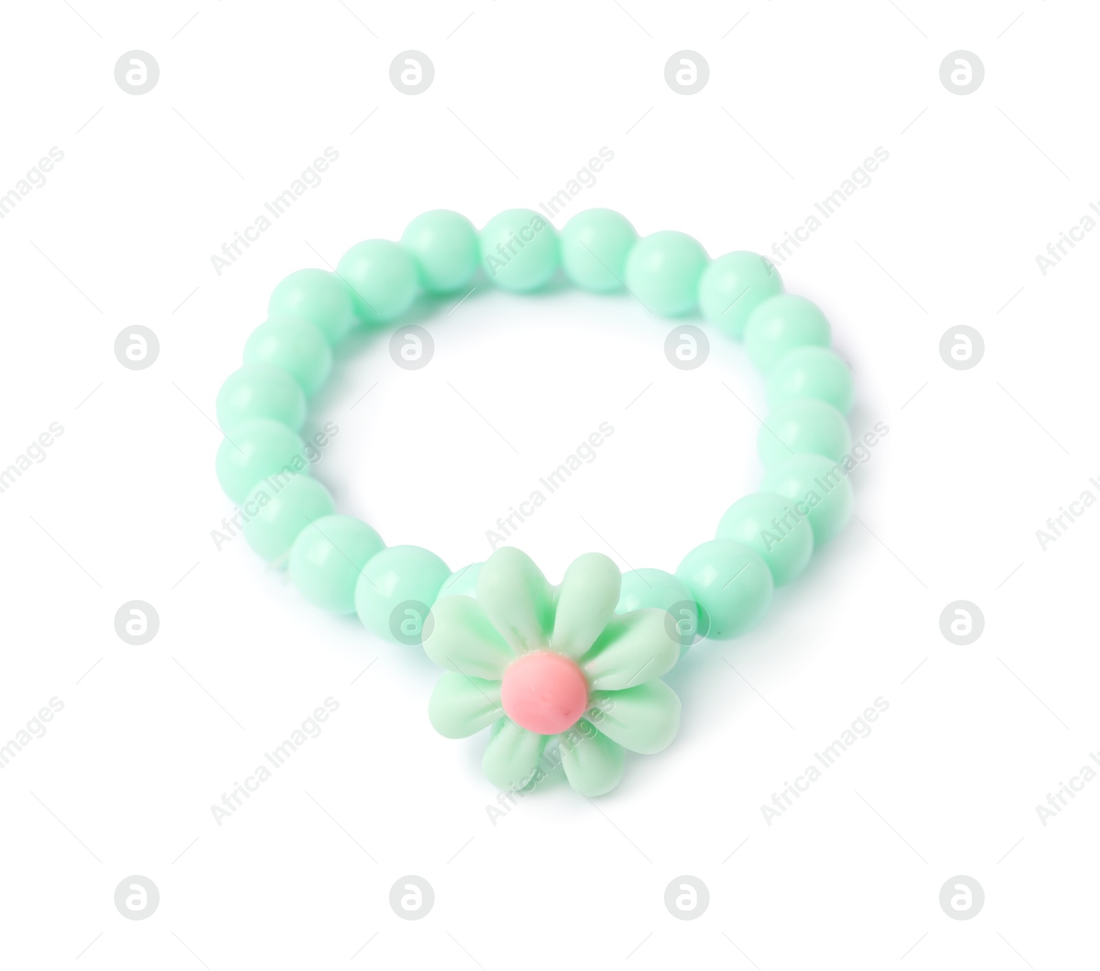 Photo of One green hair tie with flower isolated on white