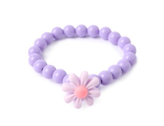 Photo of One violet hair tie with flower isolated on white