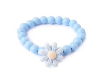 Photo of One blue hair tie with flower isolated on white