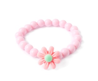 Photo of One pink hair tie with flower isolated on white