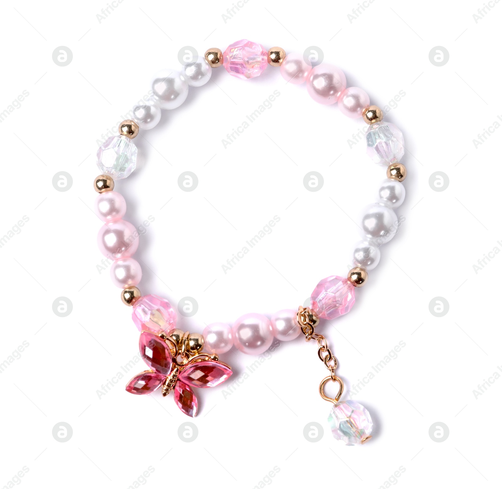 Photo of Cute bracelet isolated on white, top view. Child's accessory