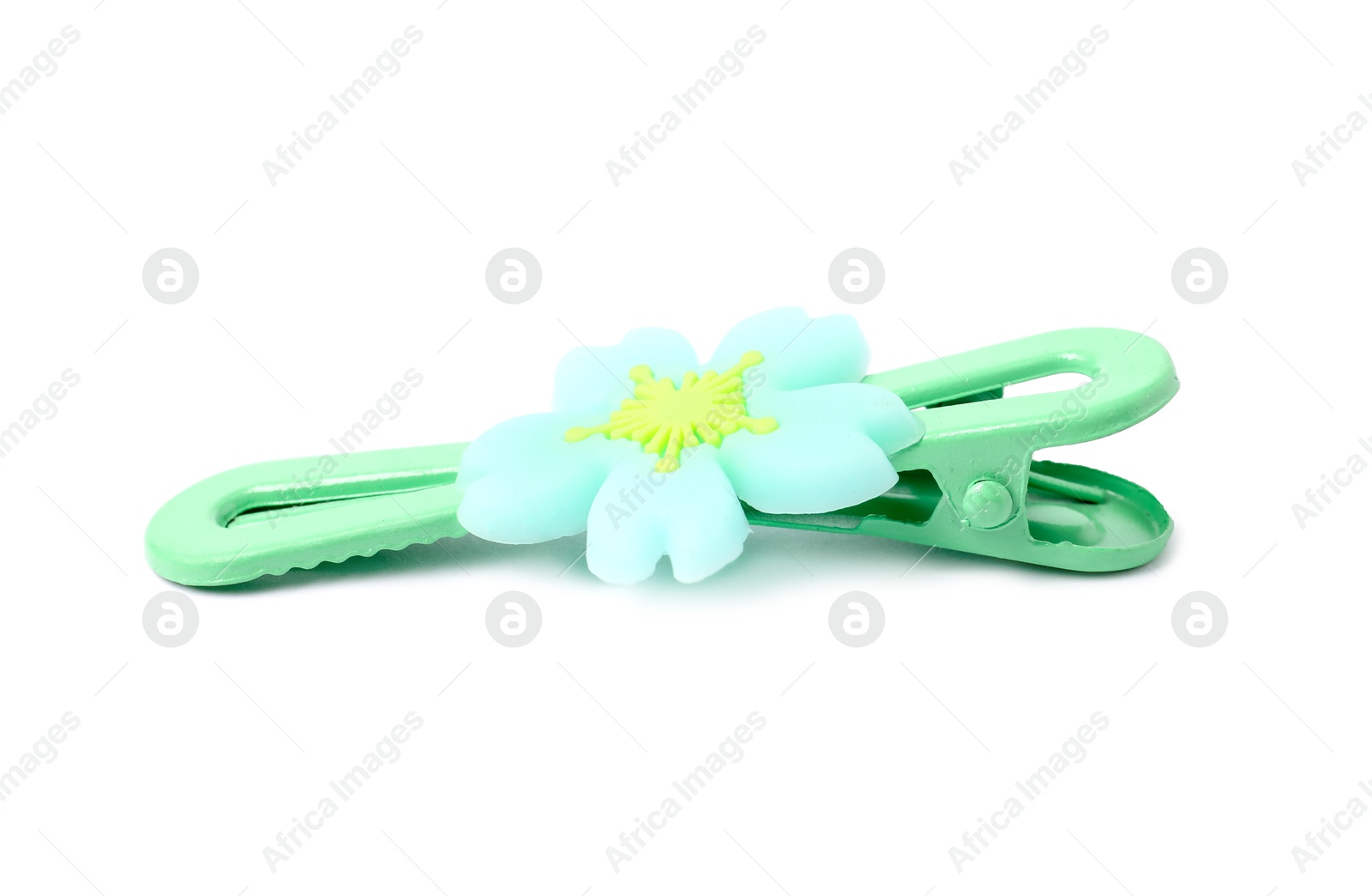 Photo of Cute hair clip with flower isolated on white