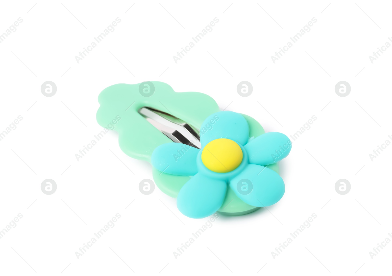 Photo of Cute hair clip with flower isolated on white