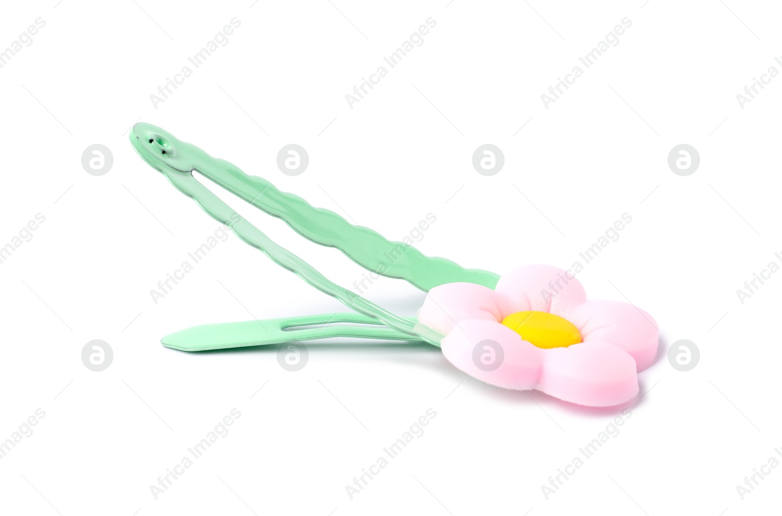 Photo of Cute hair clip with flower isolated on white