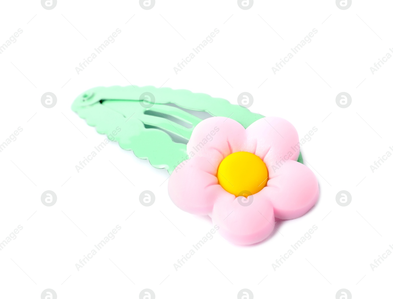 Photo of Cute hair clip with flower isolated on white