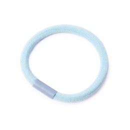 Photo of One blue hair tie isolated on white, top view