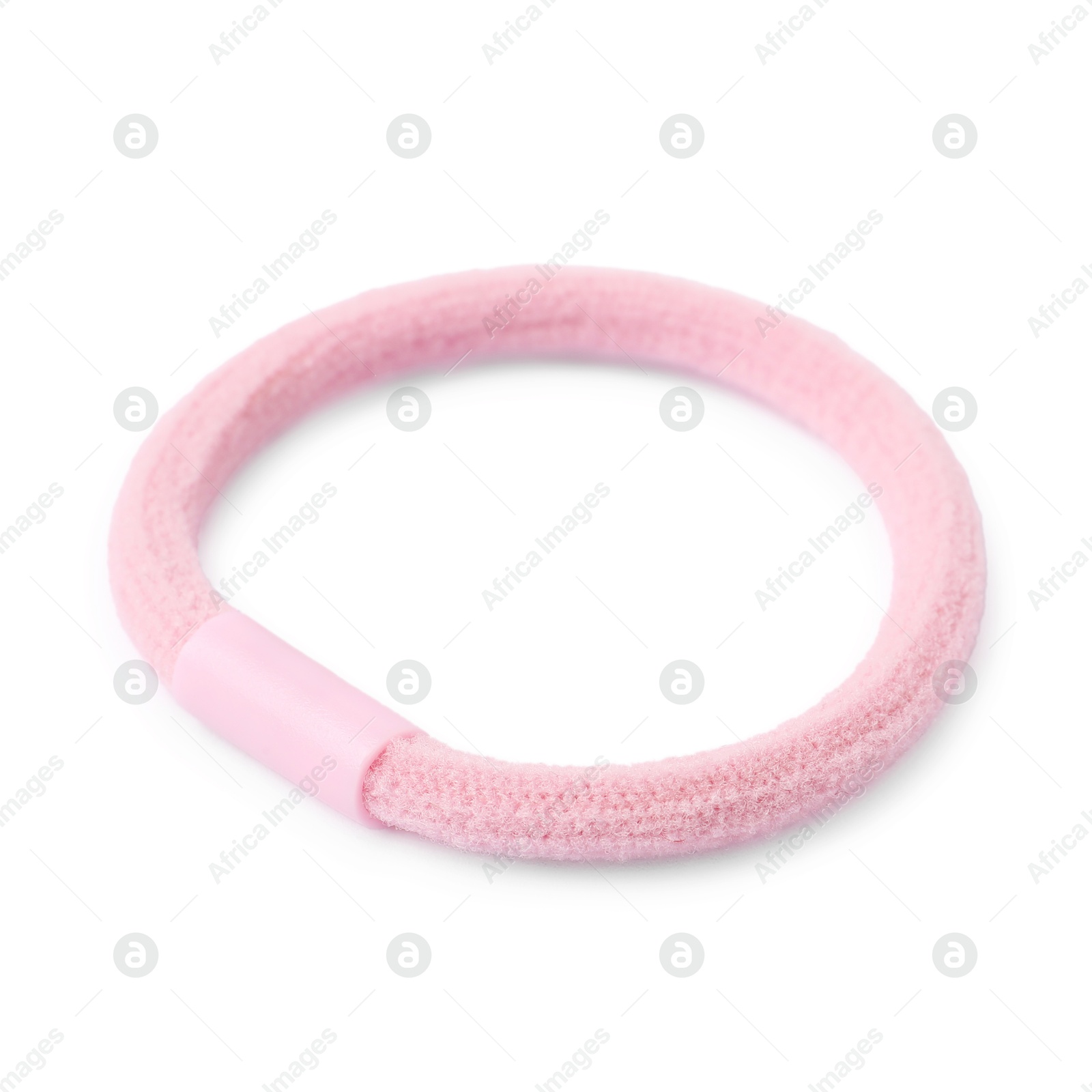 Photo of One pink hair tie isolated on white