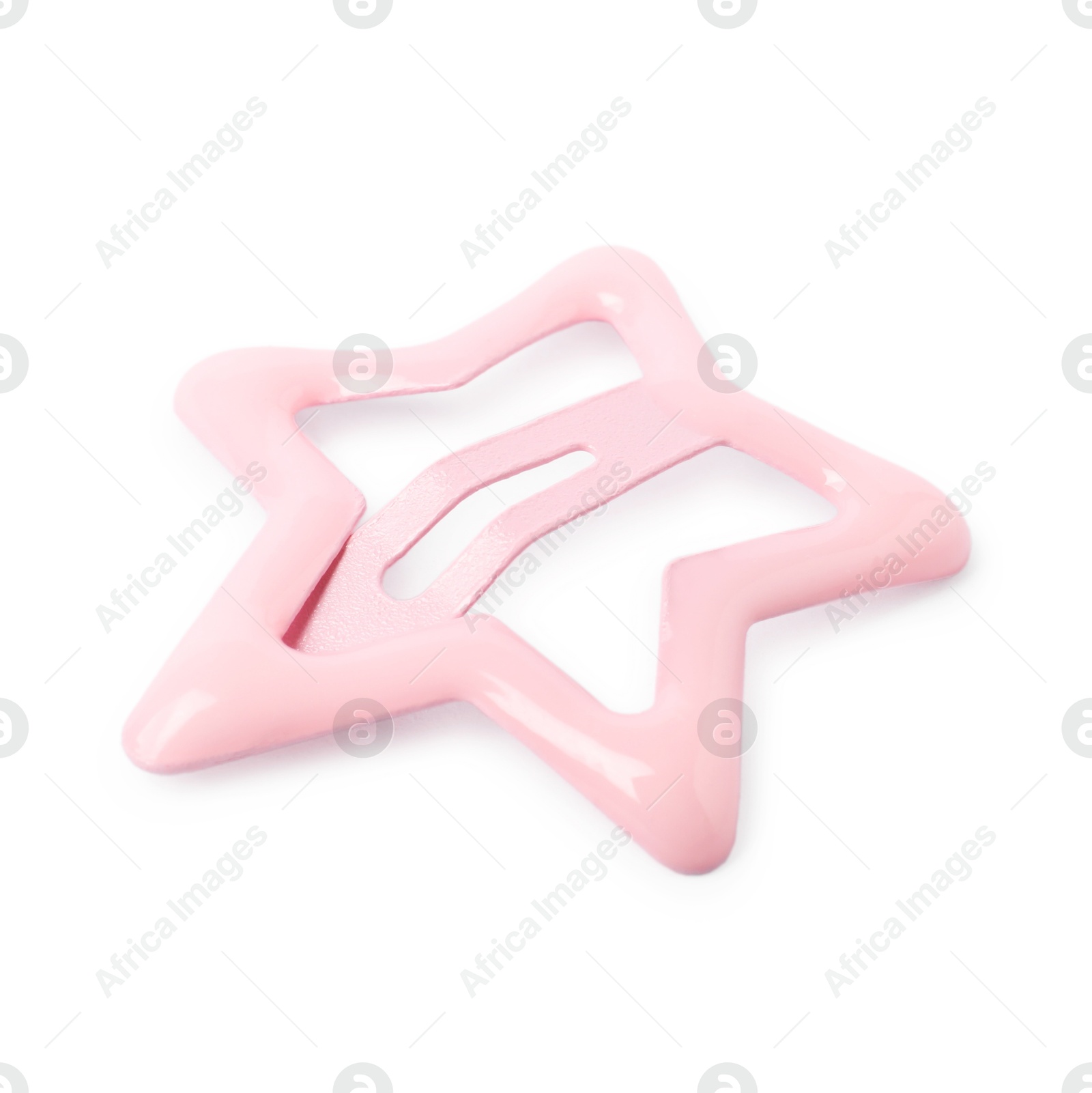 Photo of One pink star shaped hair clip isolated on white