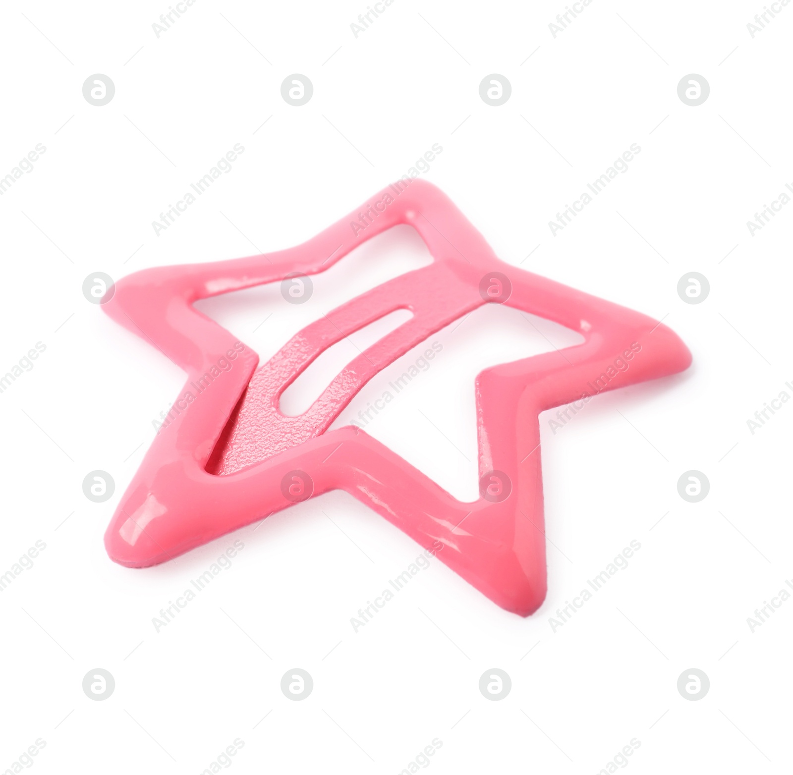 Photo of One pink star shaped hair clip isolated on white