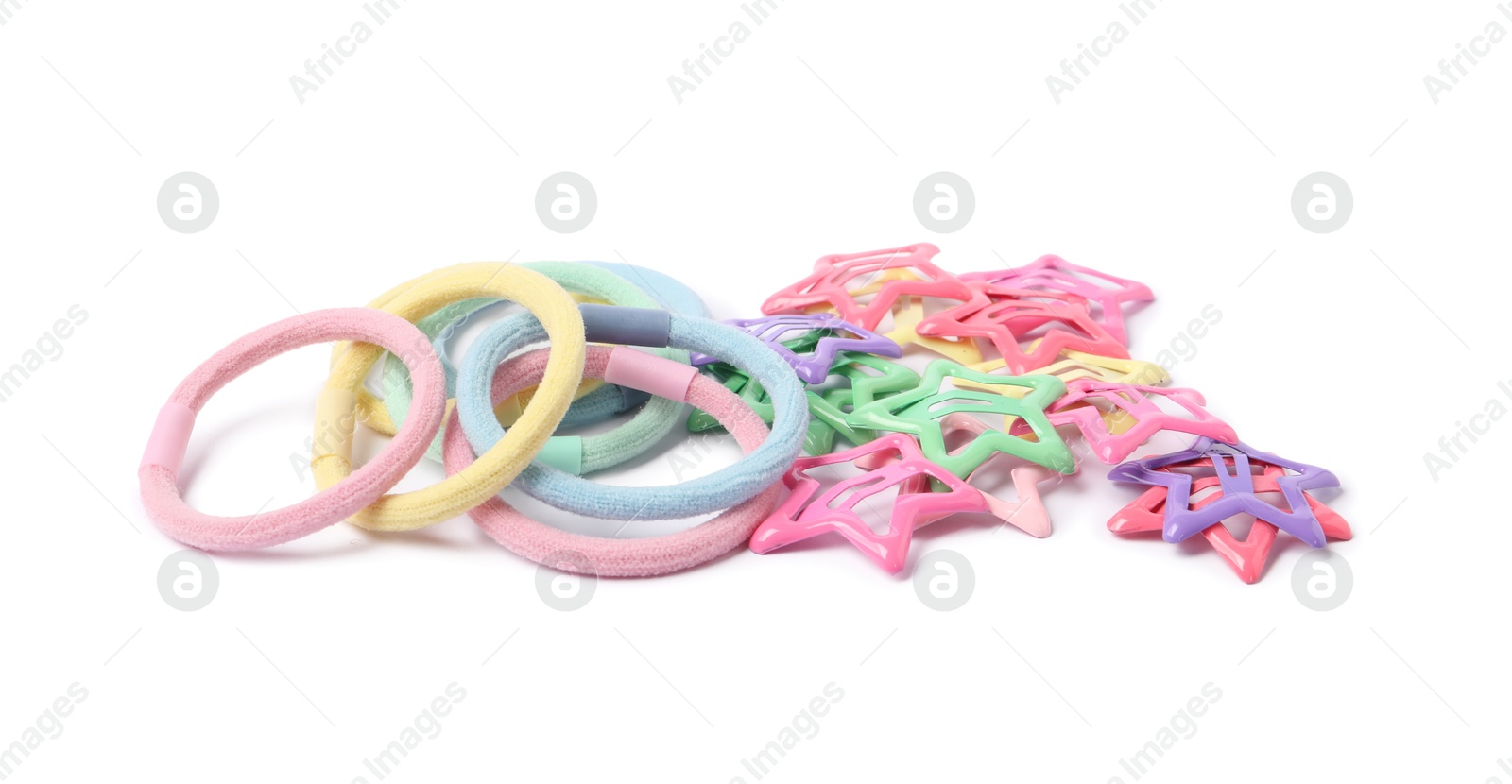 Photo of Colorful cute hair accessories isolated on white