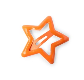 Photo of One orange star shaped hair clip isolated on white, top view