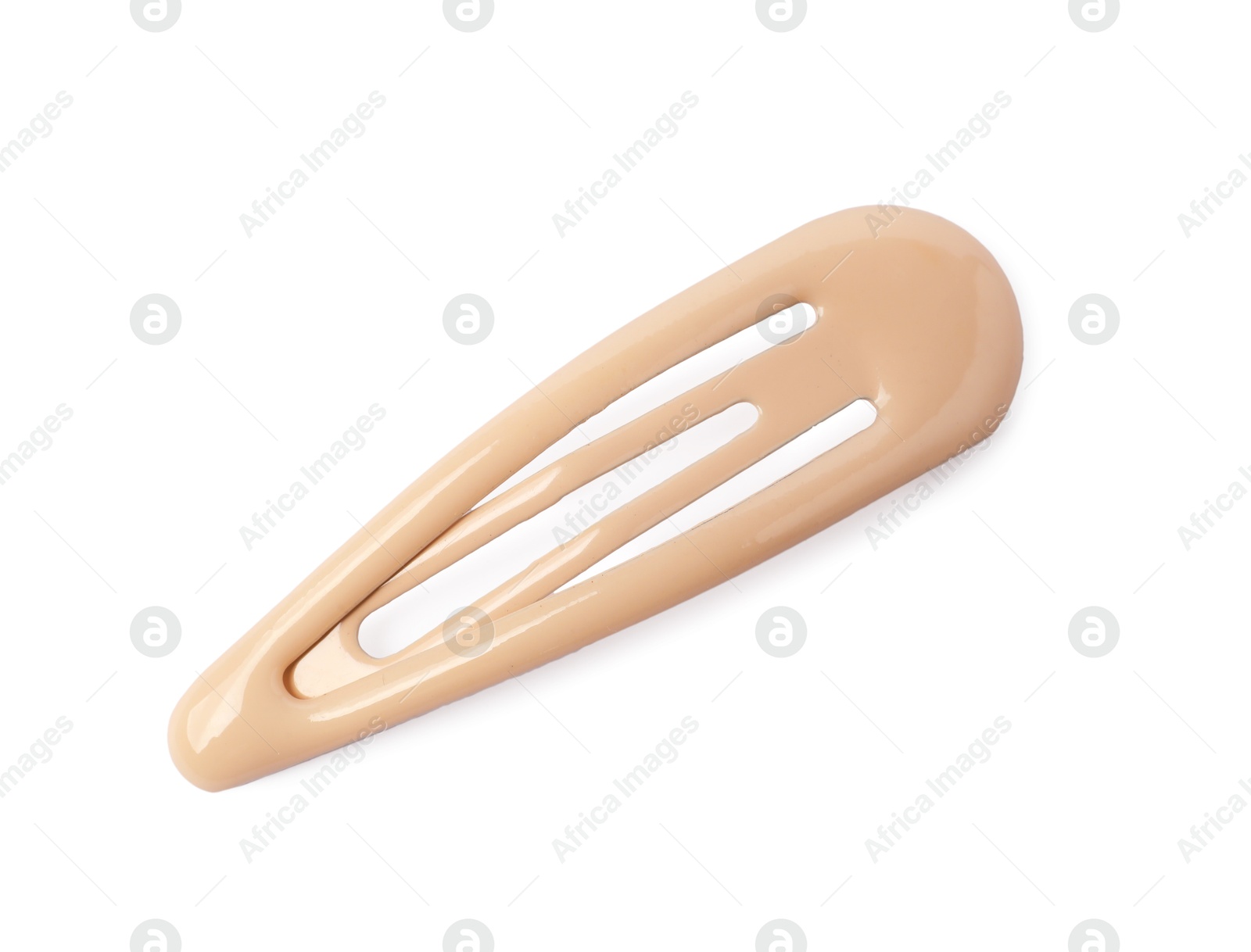 Photo of One beige hair clip isolated on white, top view