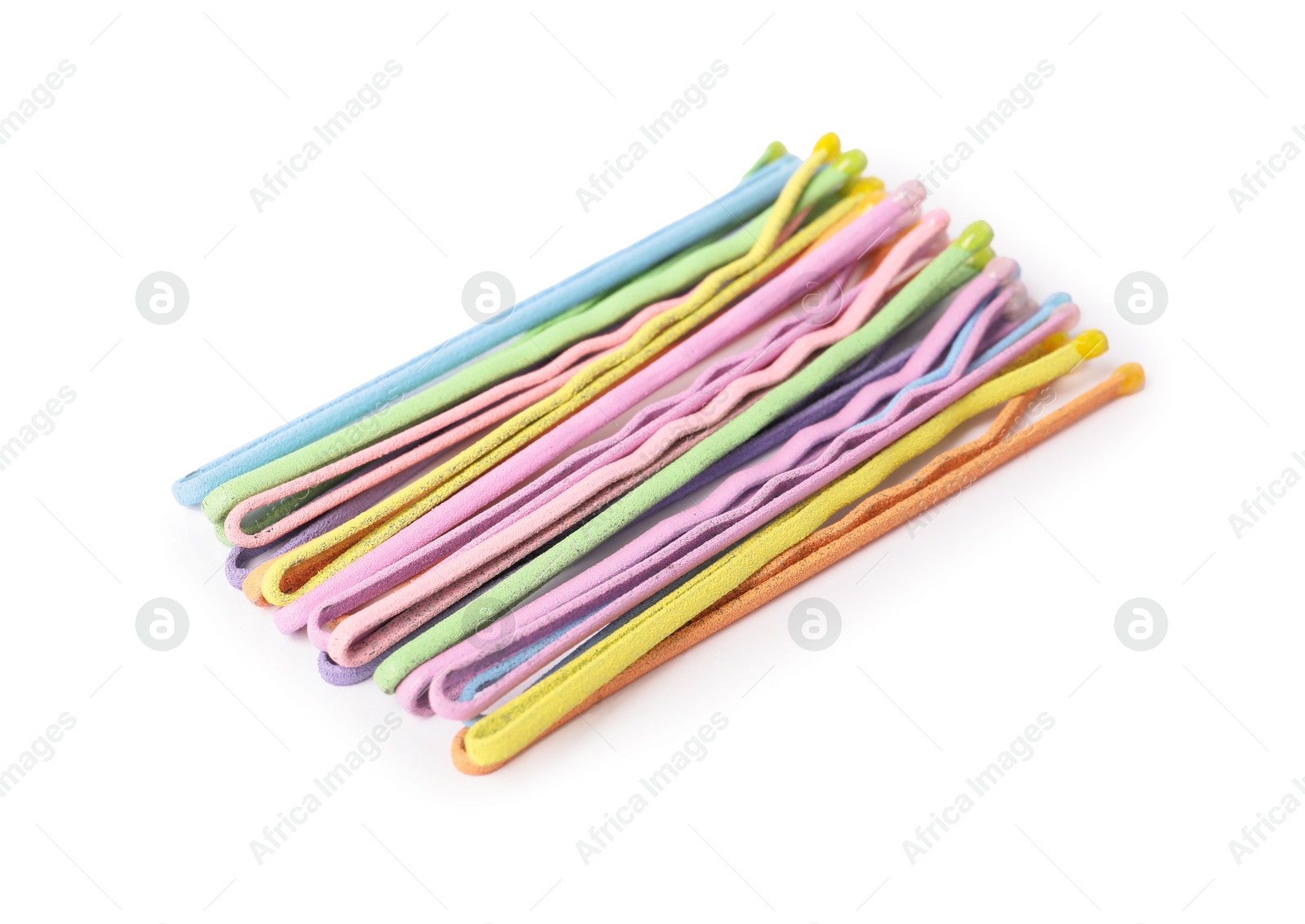 Photo of Many colorful hair pins isolated on white