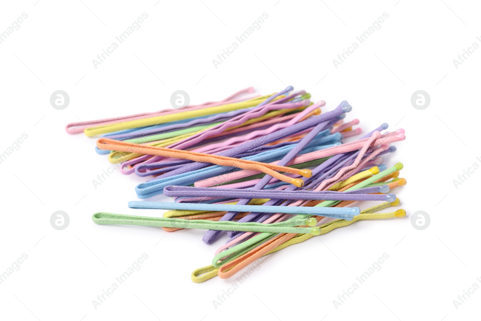 Photo of Many colorful hair pins isolated on white