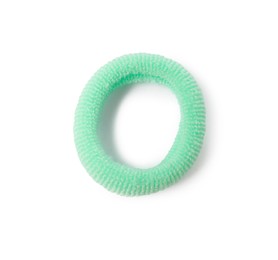 Photo of One green hair tie isolated on white, top view