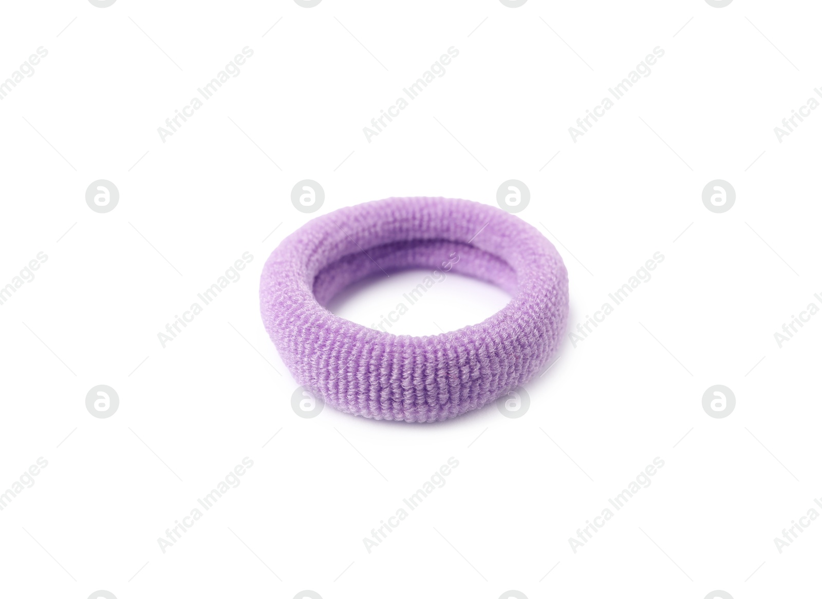 Photo of One violet hair tie isolated on white