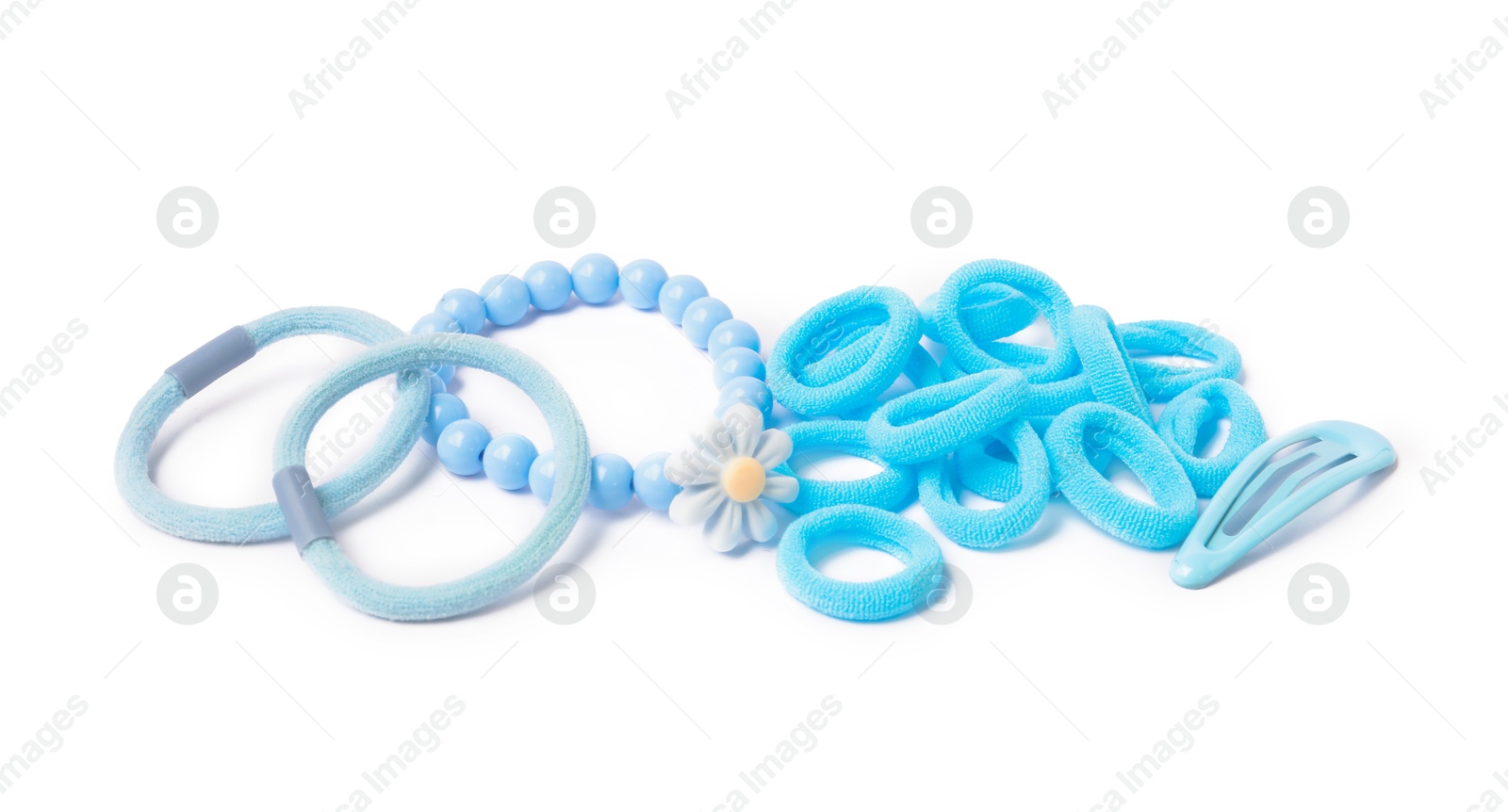 Photo of Blue cute hair accessories isolated on white