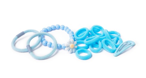 Photo of Blue cute hair accessories isolated on white