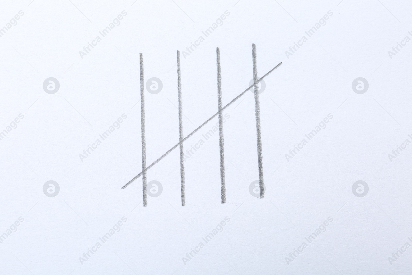 Photo of Counting days by drawing sticks with pencil on white background, closeup