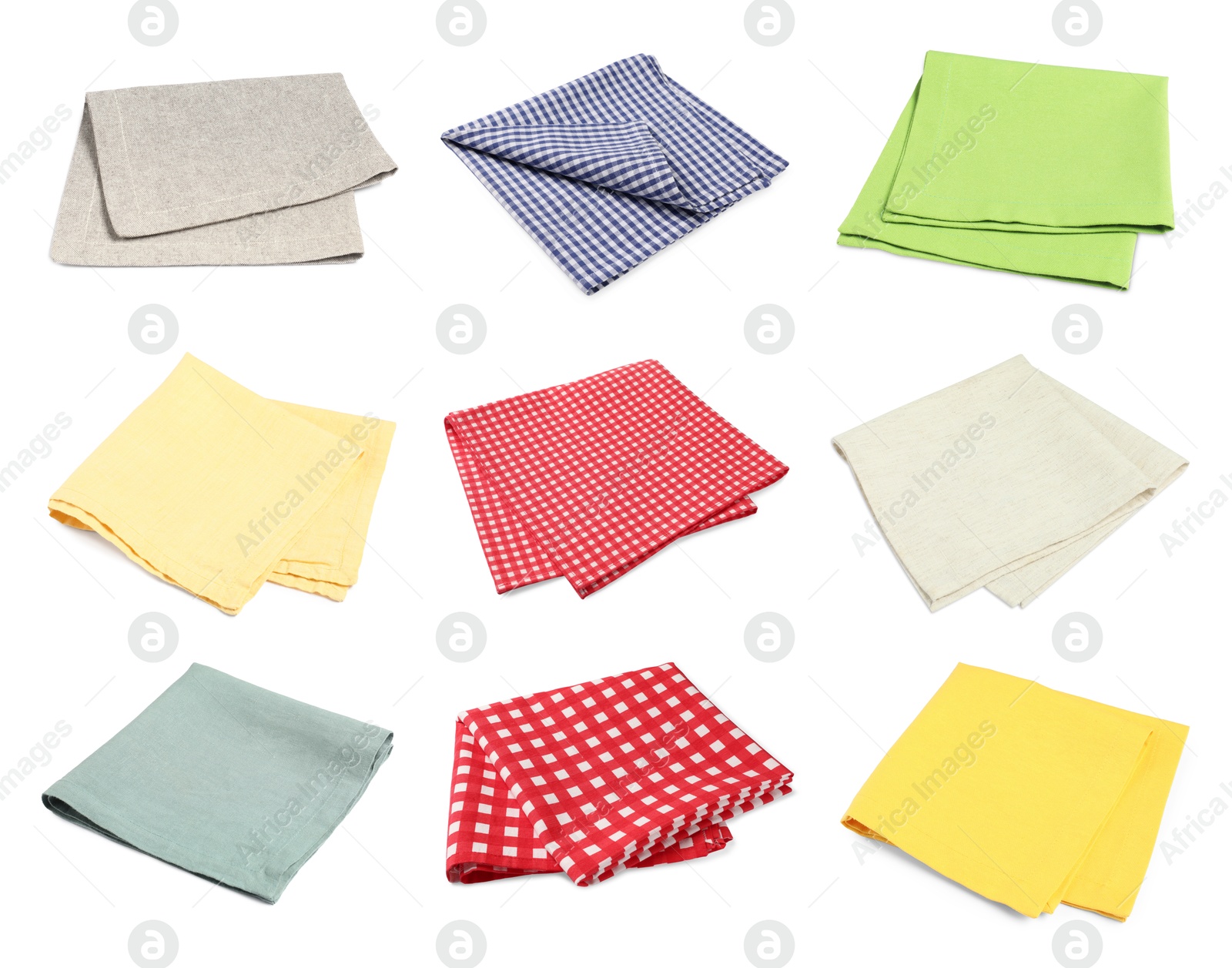 Image of Set of different tablecloths isolated on white