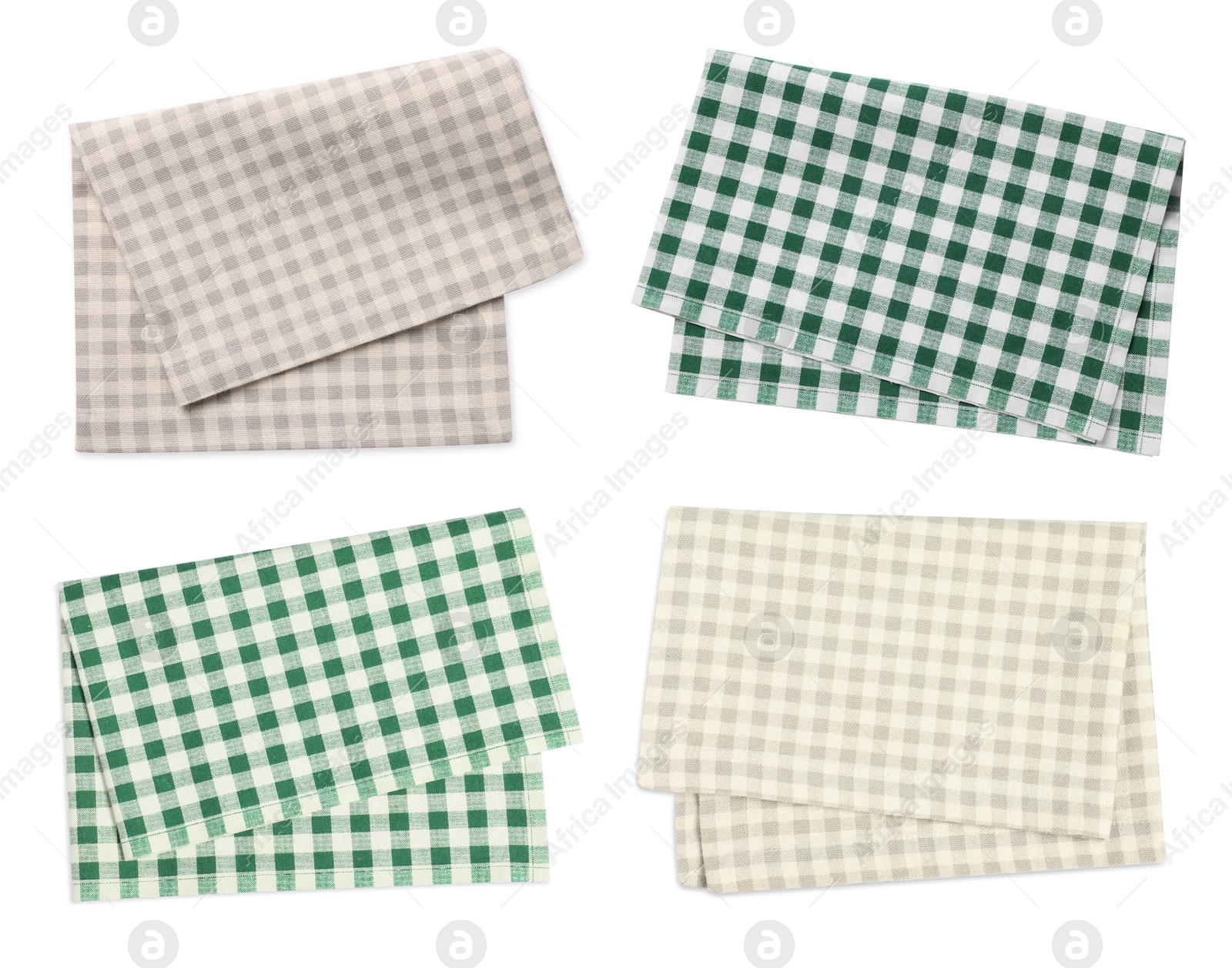 Image of Different tablecloths isolated on white, set. Top view