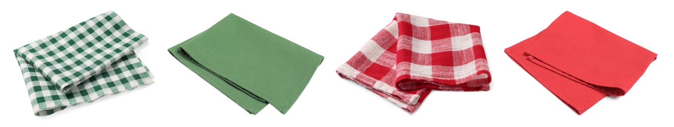 Image of Set of different tablecloths isolated on white