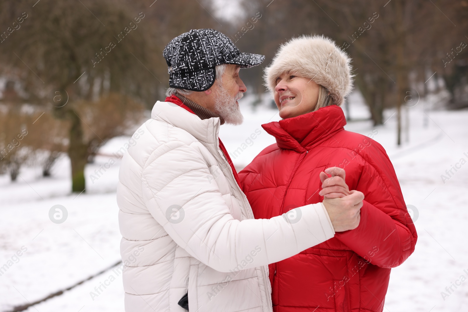 Photo of Happy senior couple enjoying time together at winter park