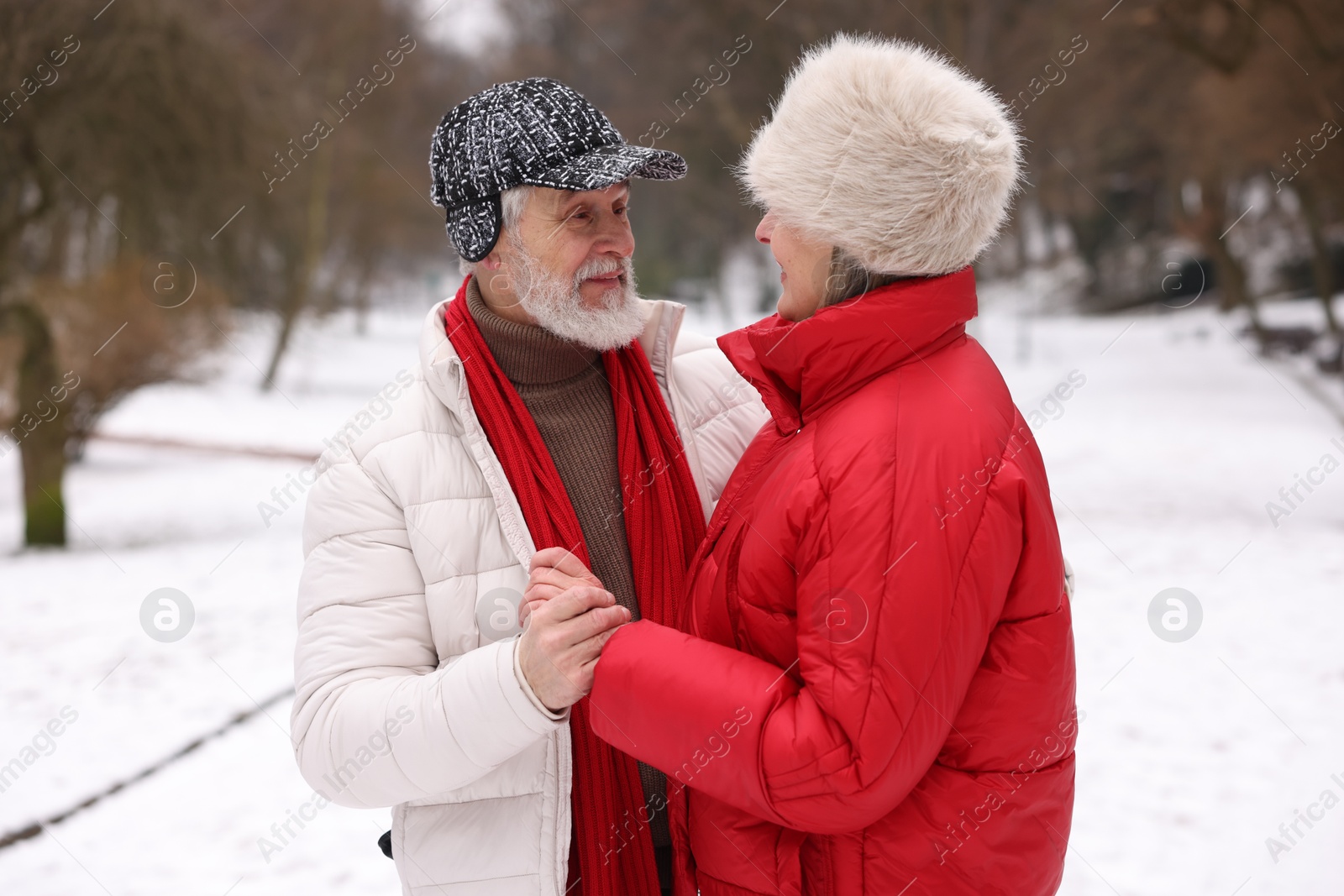 Photo of Happy senior couple enjoying time together at winter park