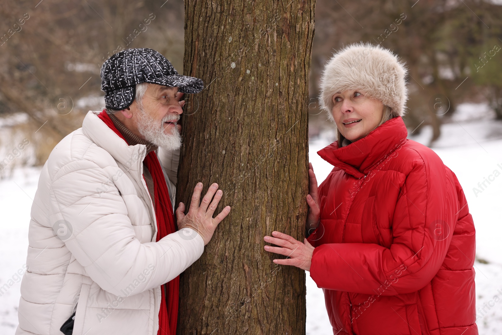 Photo of Lovely senior couple spending time together in park