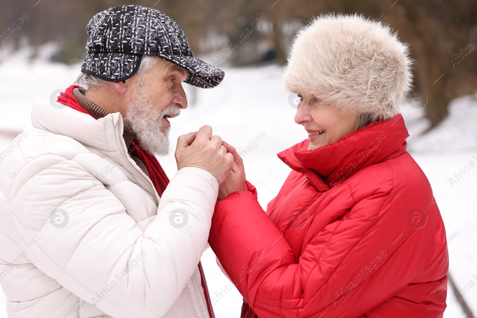 Photo of Lovely senior couple holding hands in park