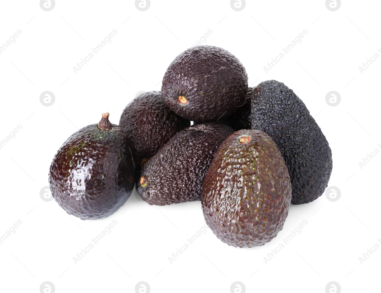 Photo of Many whole ripe avocados isolated on white