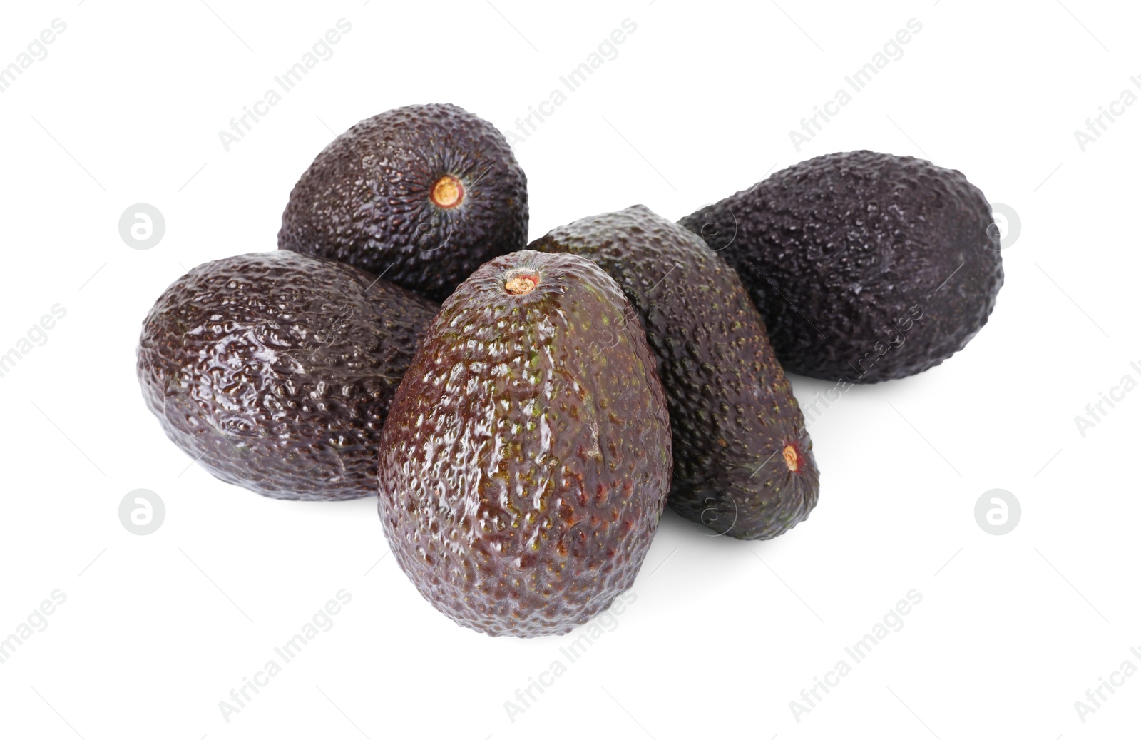 Photo of Many whole ripe avocados isolated on white