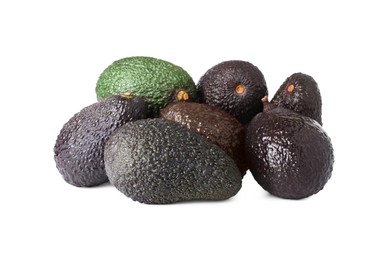 Photo of Many whole ripe avocados isolated on white