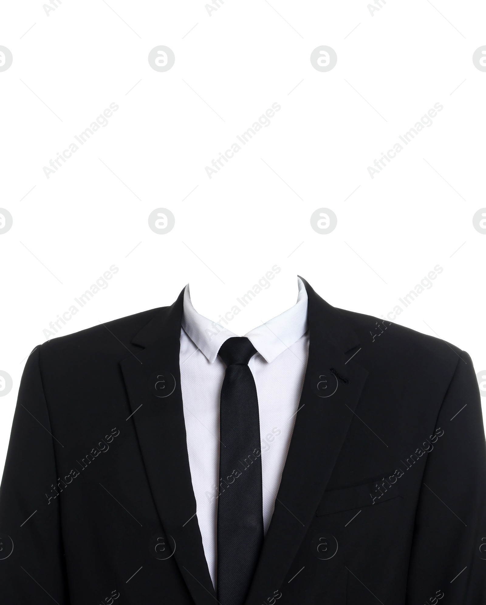 Image of Passport photo, ID card or other document photo. Formal outfit without face for replacement isolated on white