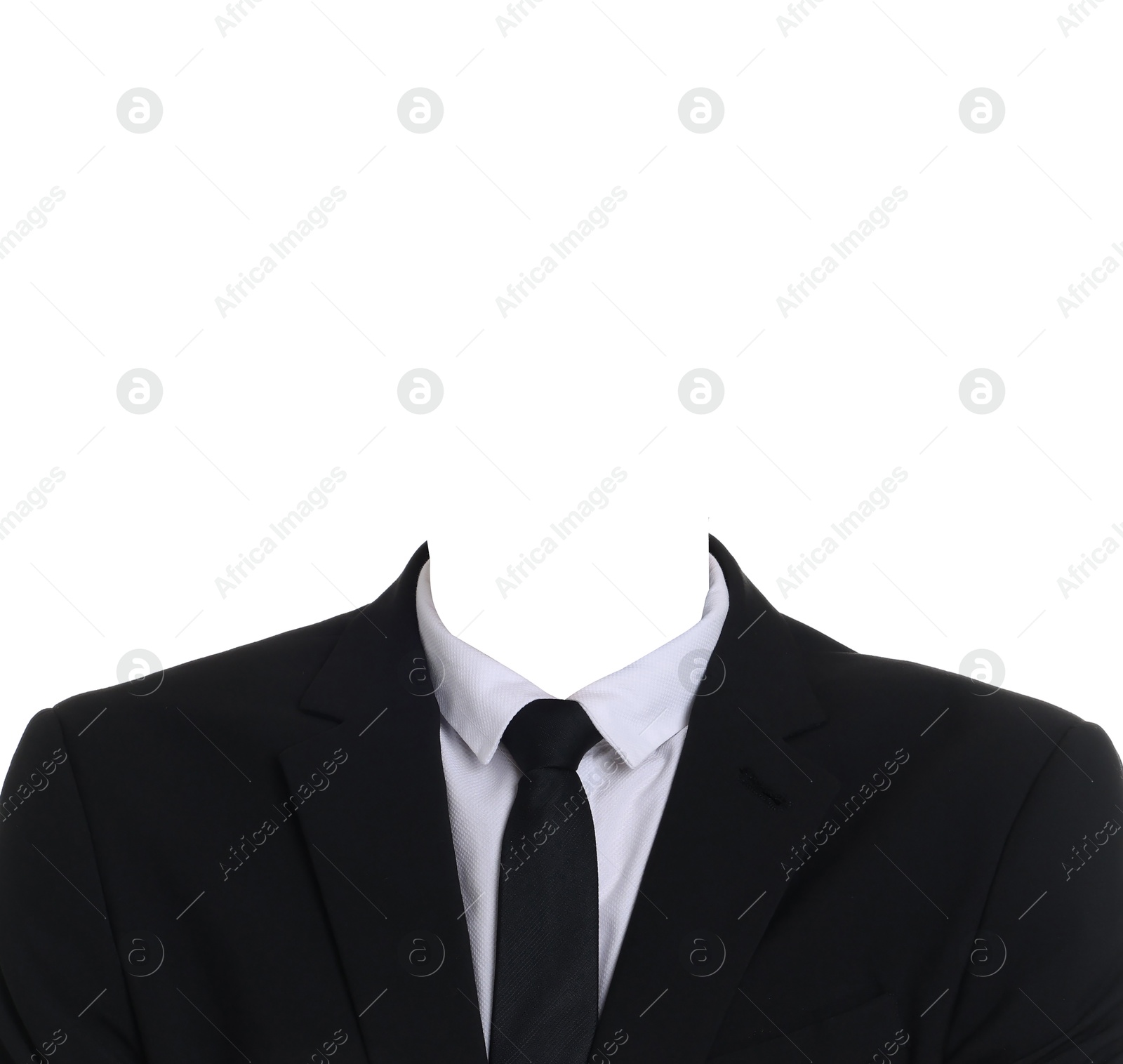 Image of Passport photo, ID card or other document photo. Formal outfit without face for replacement isolated on white