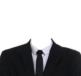 Image of Passport photo, ID card or other document photo. Formal outfit without face for replacement isolated on white