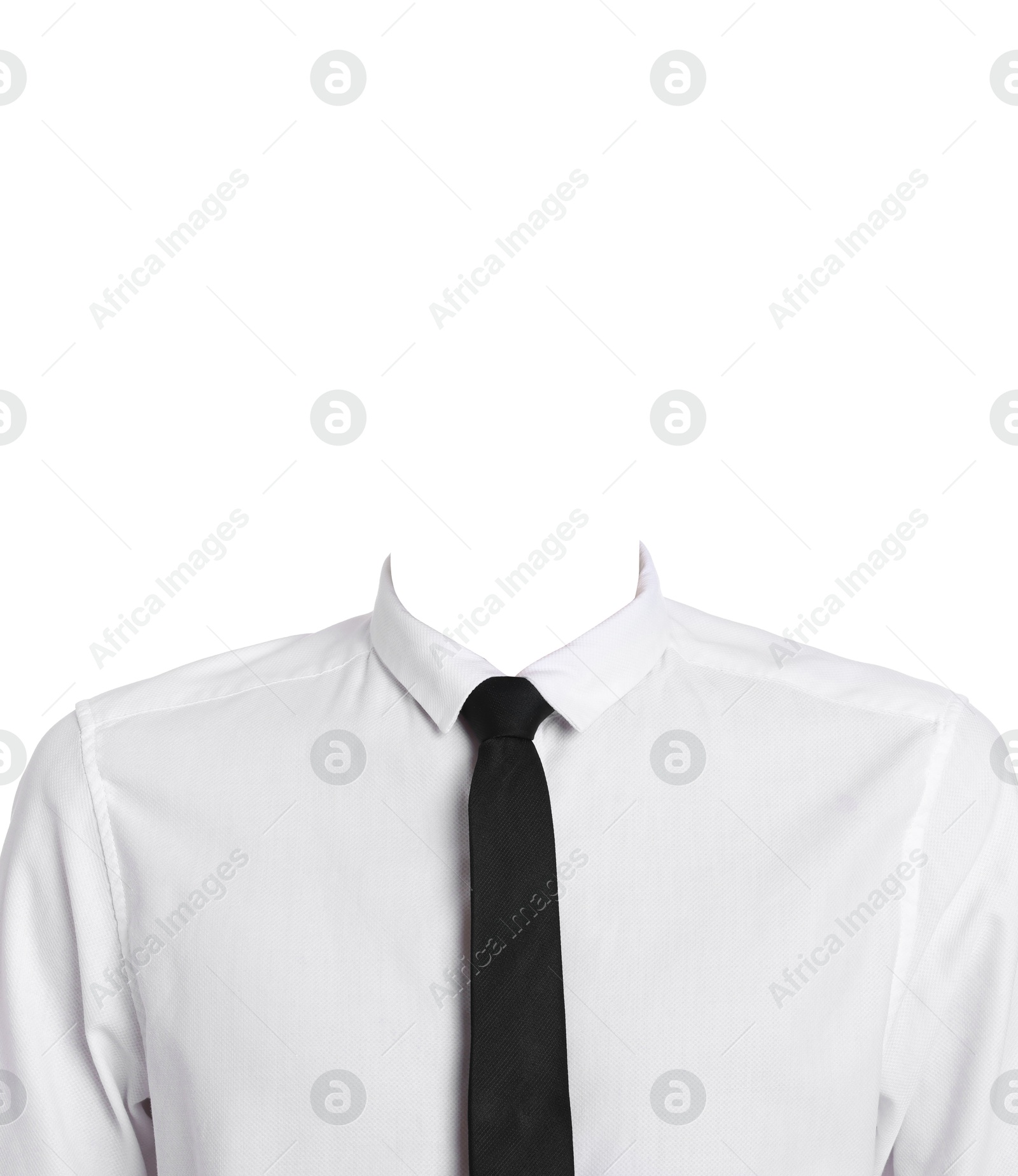 Image of Passport photo, ID card or other document photo. Formal outfit without face for replacement isolated on white