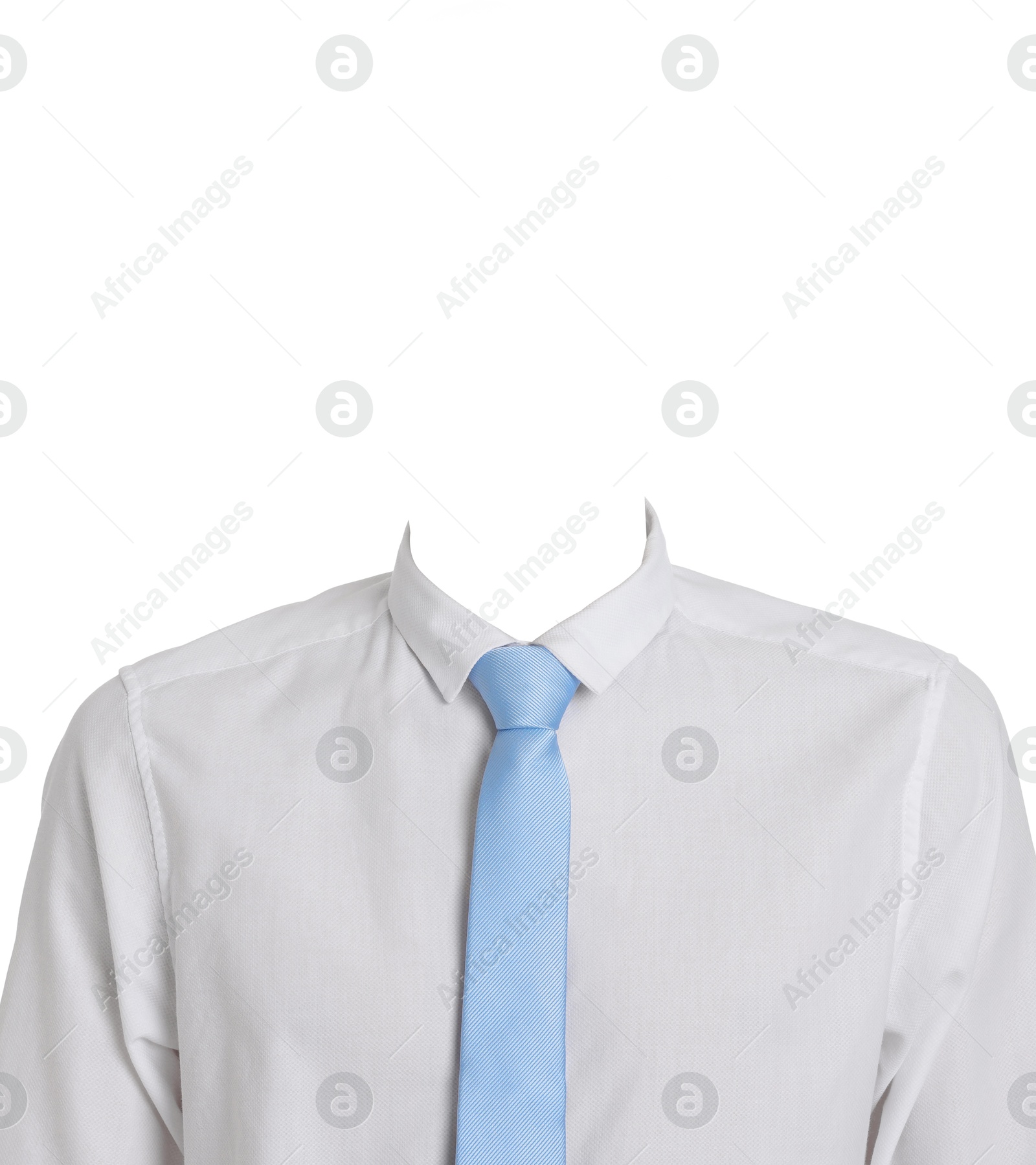 Image of Passport photo, ID card or other document photo. Formal outfit without face for replacement isolated on white