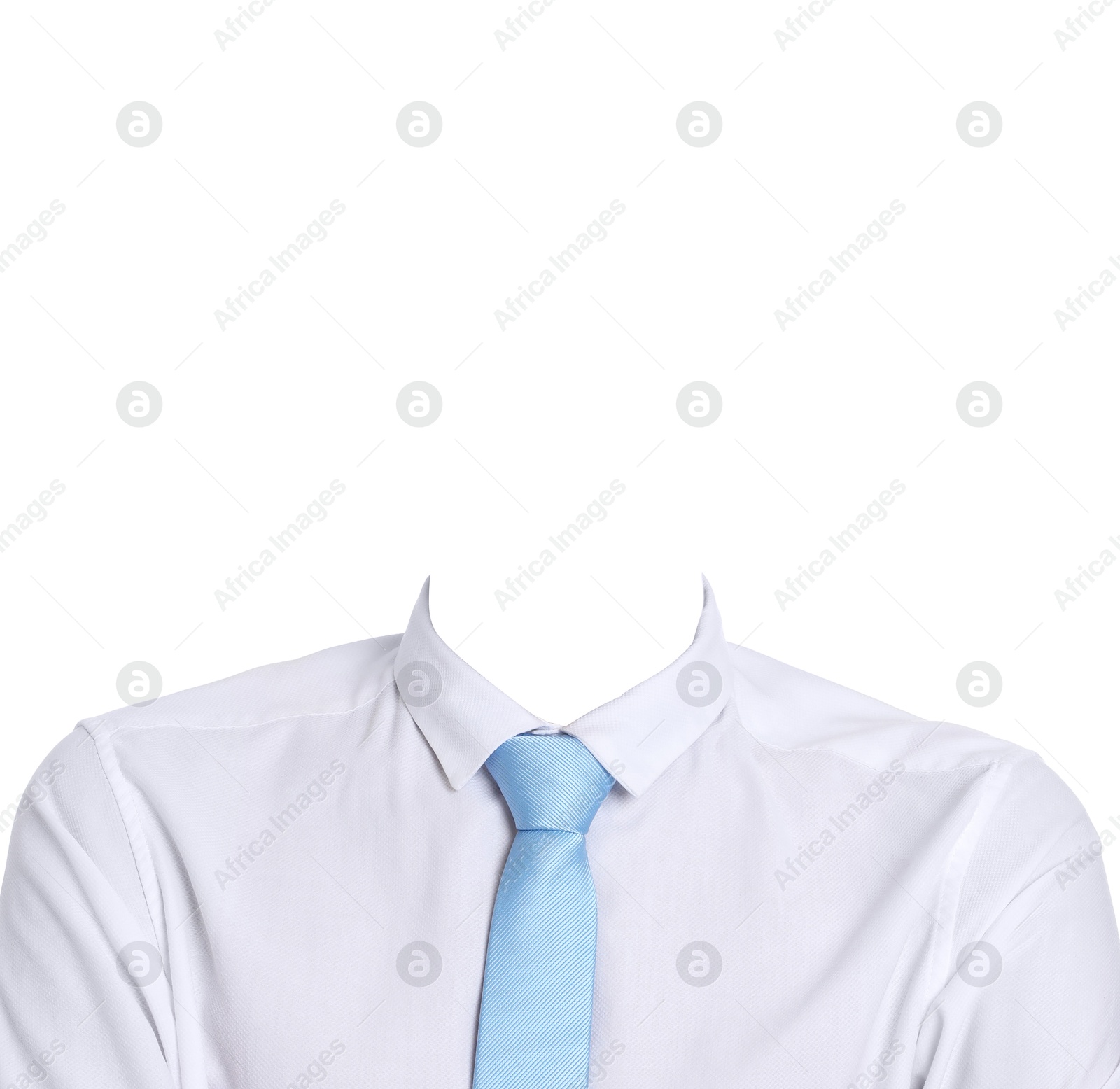 Image of Passport photo, ID card or other document photo. Formal outfit without face for replacement isolated on white