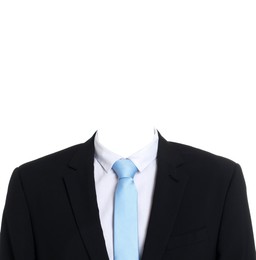 Image of Passport photo, ID card or other document photo. Formal outfit without face for replacement isolated on white