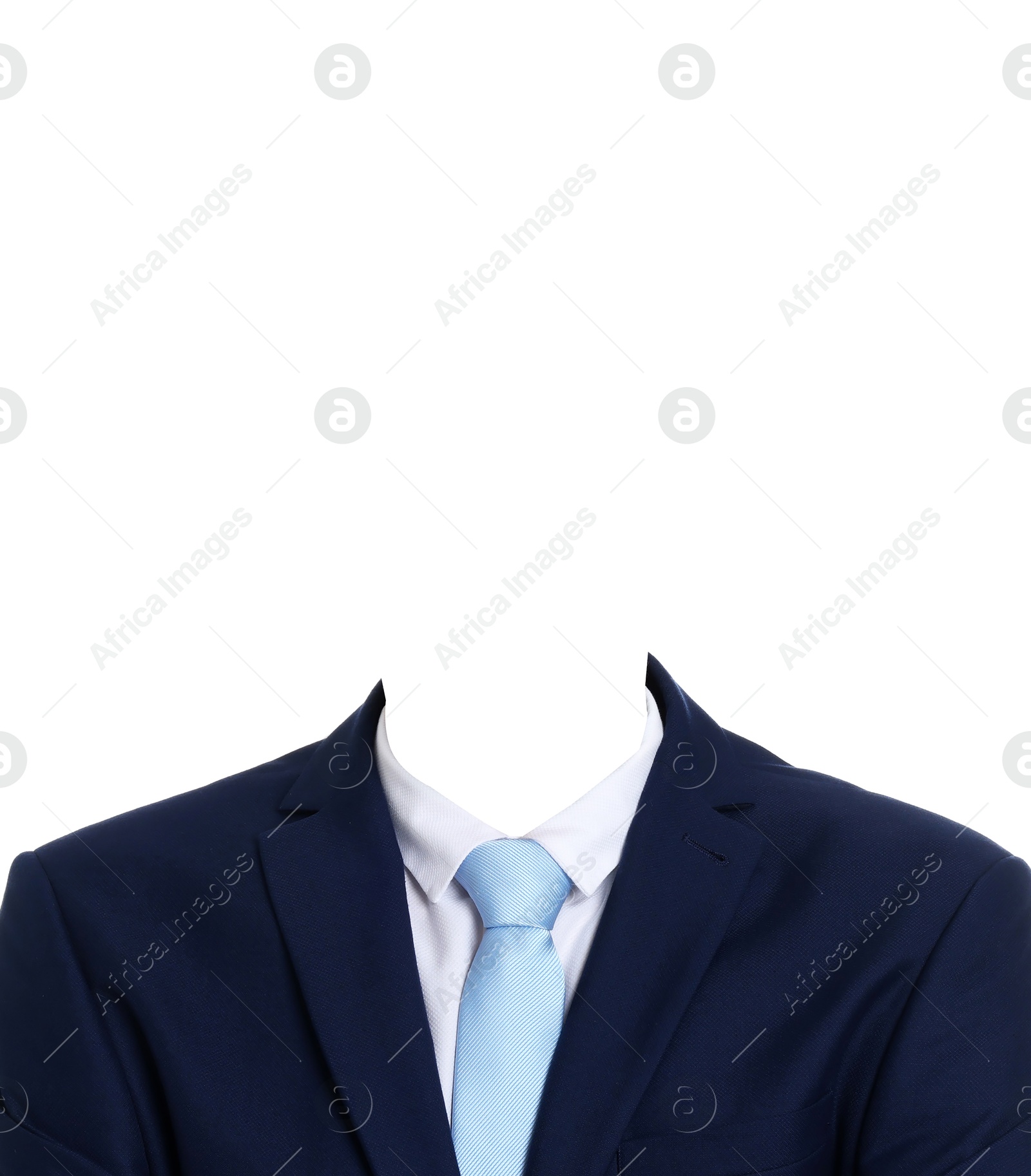 Image of Passport photo, ID card or other document photo. Formal outfit without face for replacement isolated on white