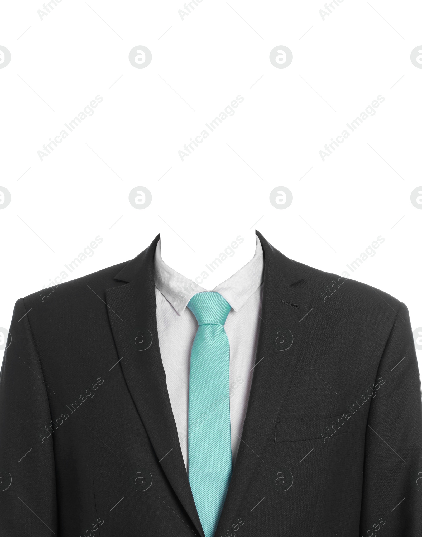 Image of Passport photo, ID card or other document photo. Formal outfit without face for replacement isolated on white