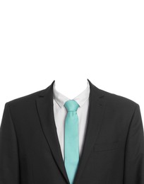 Image of Passport photo, ID card or other document photo. Formal outfit without face for replacement isolated on white