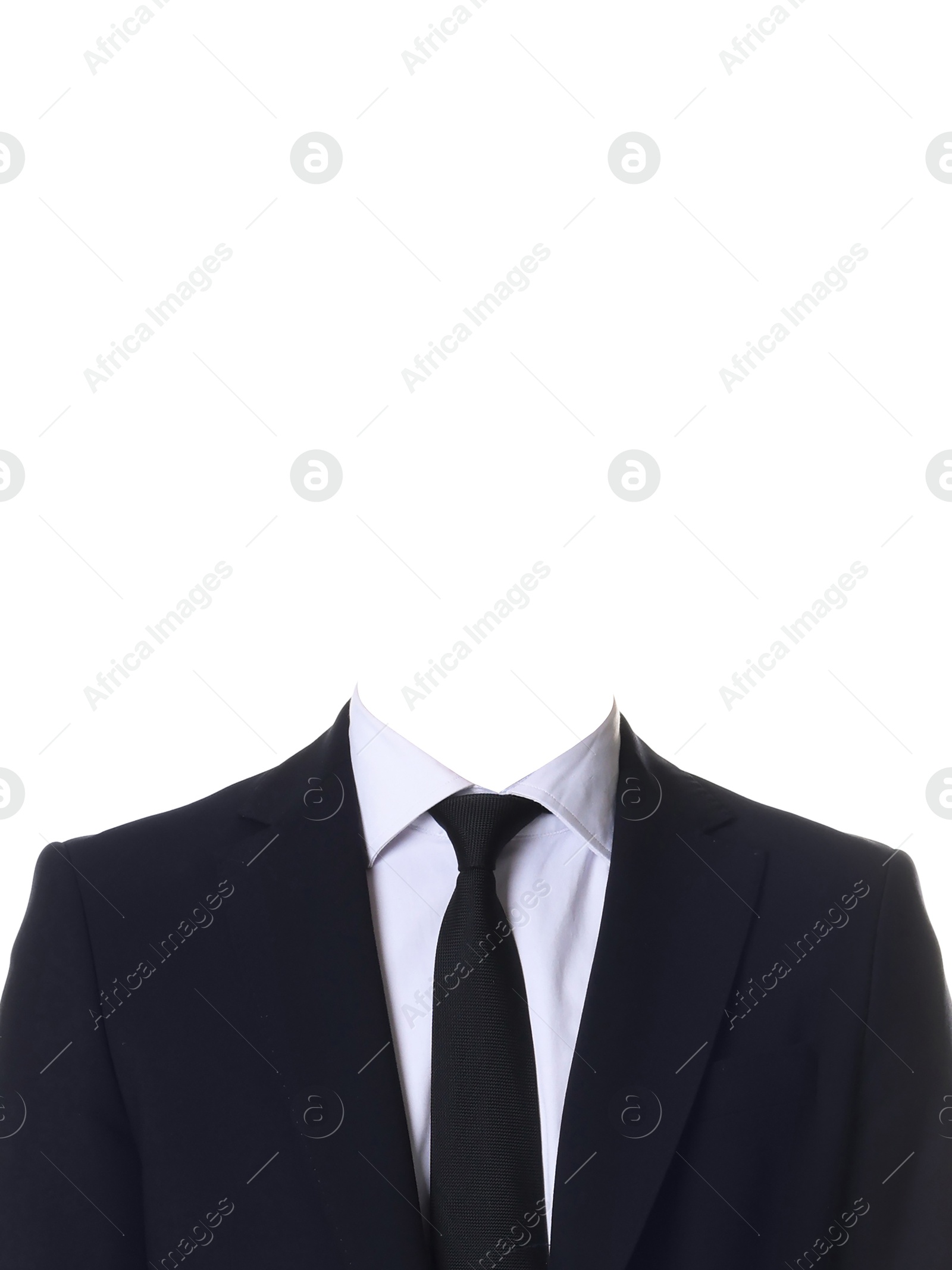 Image of Passport photo, ID card or other document photo. Formal outfit without face for replacement isolated on white