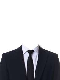 Image of Passport photo, ID card or other document photo. Formal outfit without face for replacement isolated on white