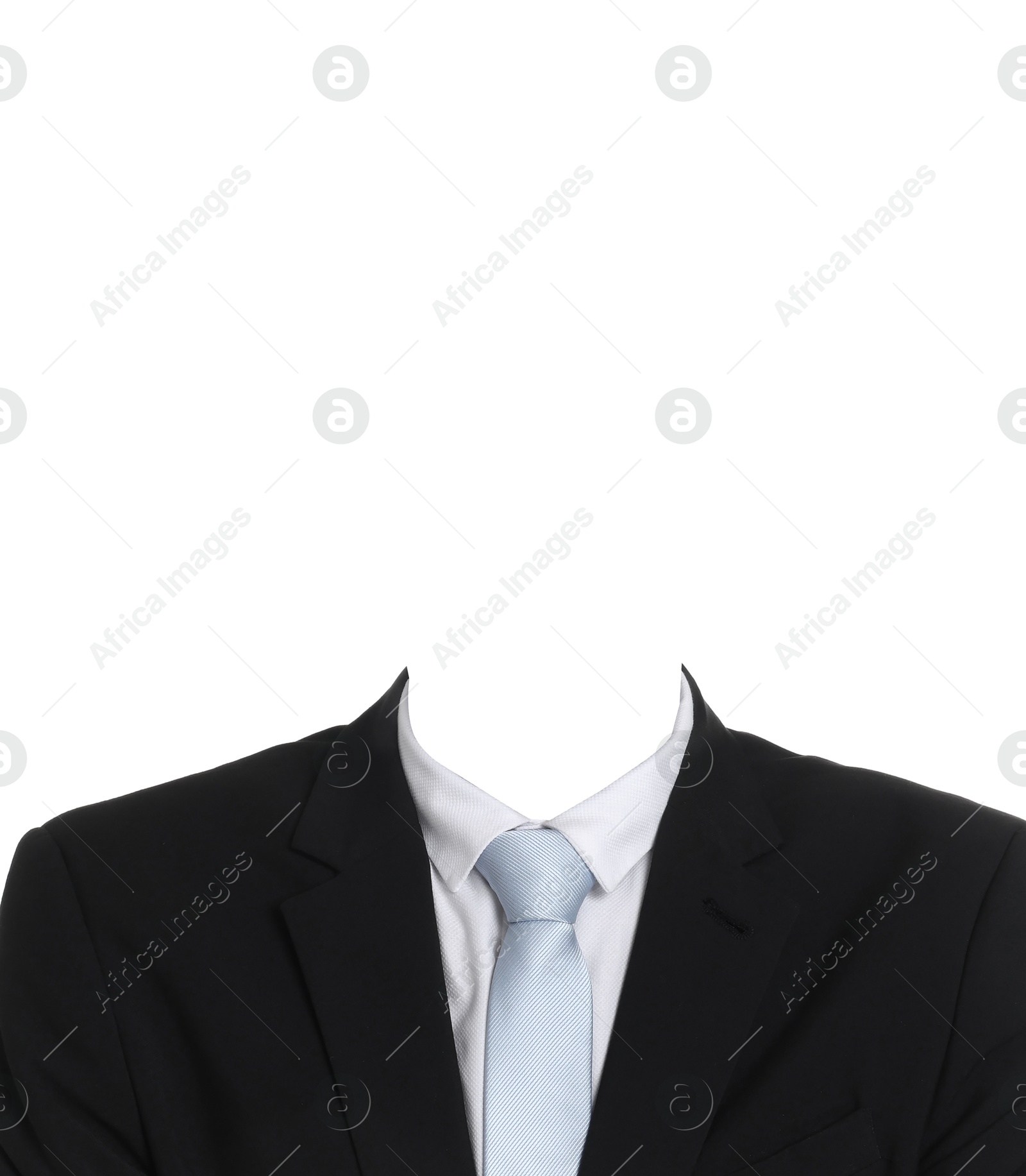 Image of Passport photo, ID card or other document photo. Formal outfit without face for replacement isolated on white