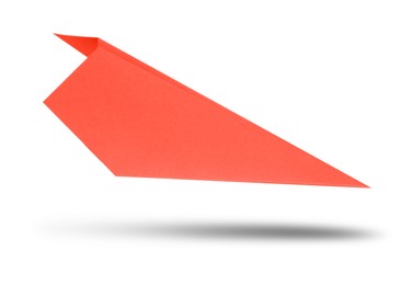 Image of Red paper plane in air on white background